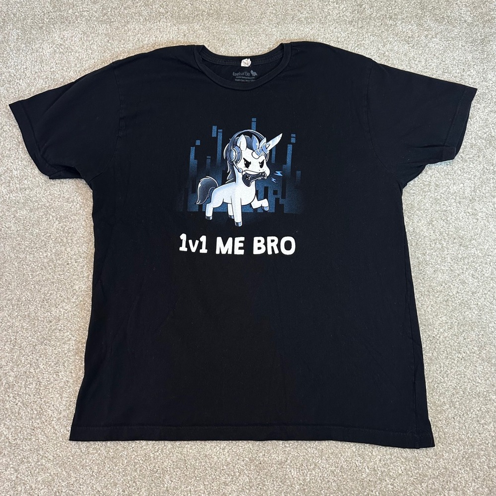 Teeturtle 1v1 Me‎ Bro Gaming Unicorn T Shirt XL Black Cotton Tee